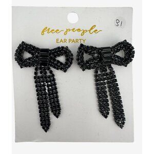 Free People Ear Party Bow Earrings Black Beaded Statement Jewelry